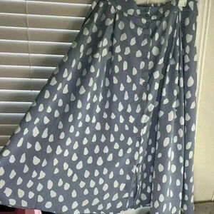 Buttoned A-Line Midi Skirt Monki long skirt snow polka dots light blue retro